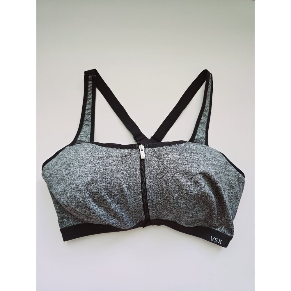 Victoria's Secret VSX Sports Bra 36DDD Zip Front Underwire Molded Racerback Gray